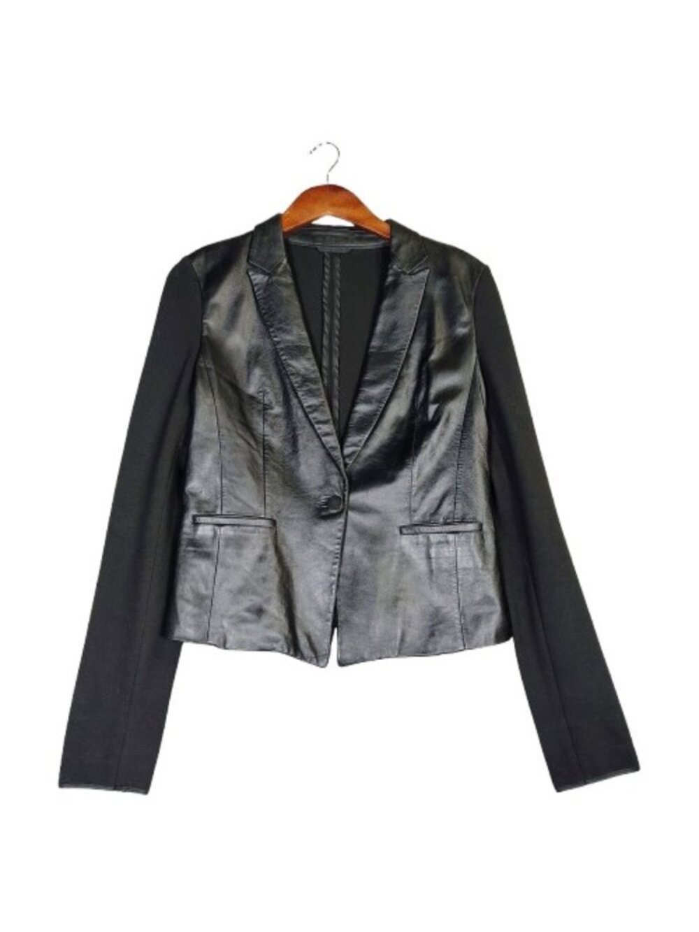 Hugo Boss Blazer Women's 6 Black Lamb Leather Stretch Single-Button Classic